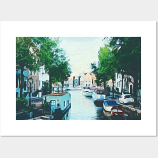 Amsterdam canal boats watercolor art painting Posters and Art